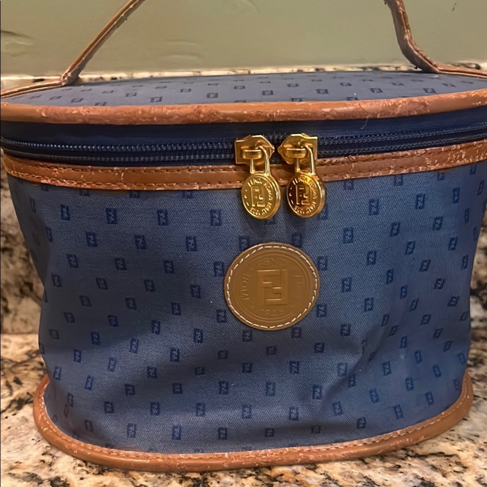 FENDI Blue and Brown Designer Toiletry Bag